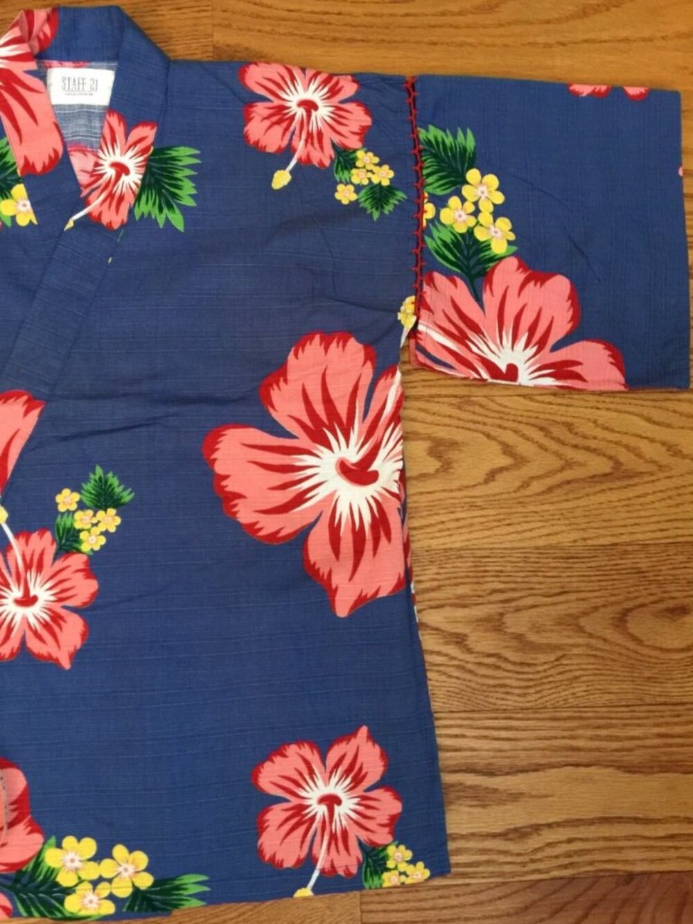 JAPANESE JINBEI KIMONO JACKET SHORTS WOMENS S M BLUE PINK FLORAL COTTON 2PC SET - Picture 5 of 16